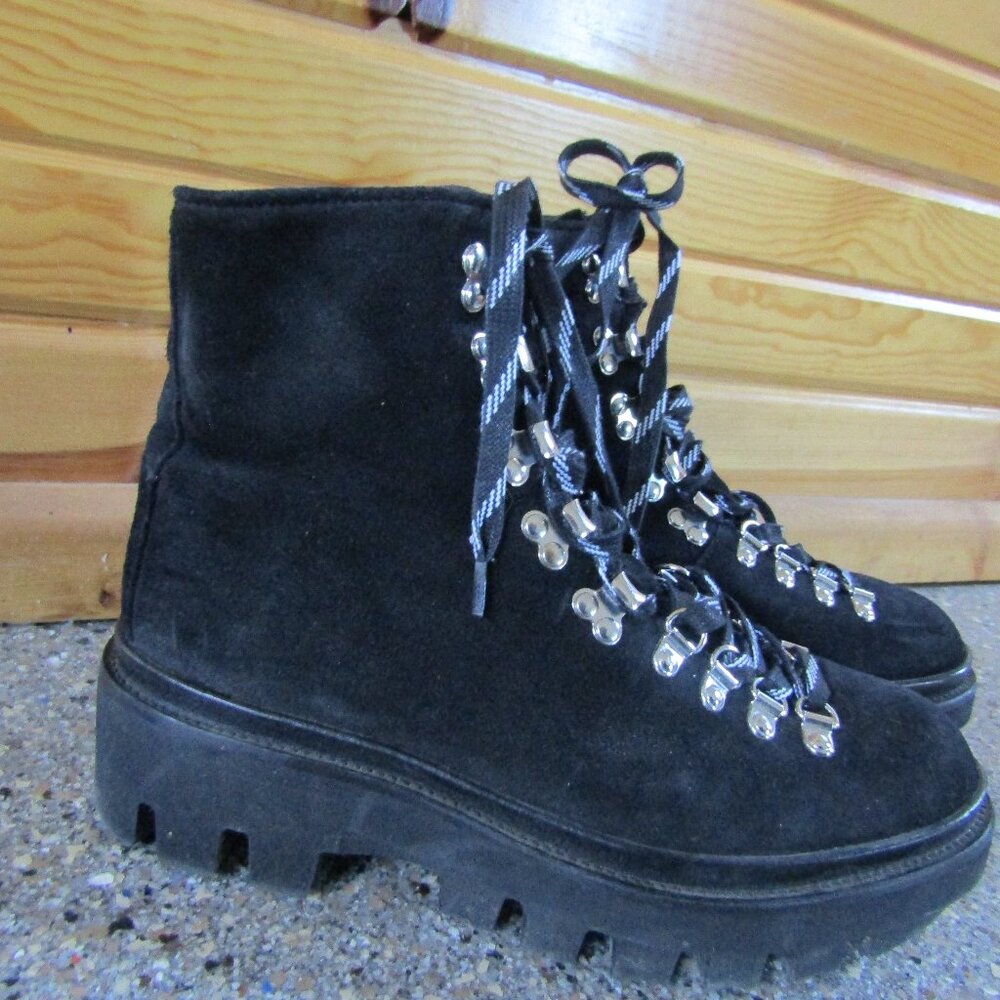 ALLSAINTS Wanda Shearling Boot Womens10 Black Suede Lace Up Hiker Winter